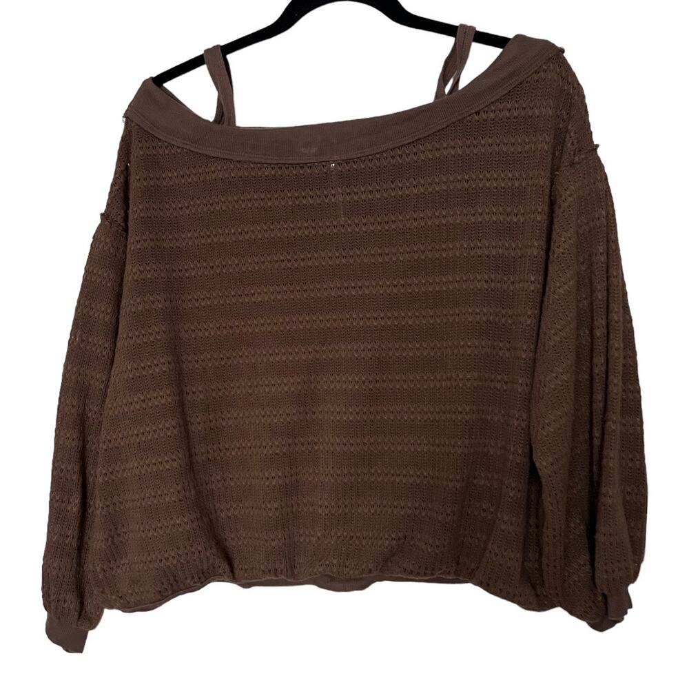 Free People Sistine Cold Shoulder Hacci Balloon Sleeve Sweater Size M - Picture 4 of 11